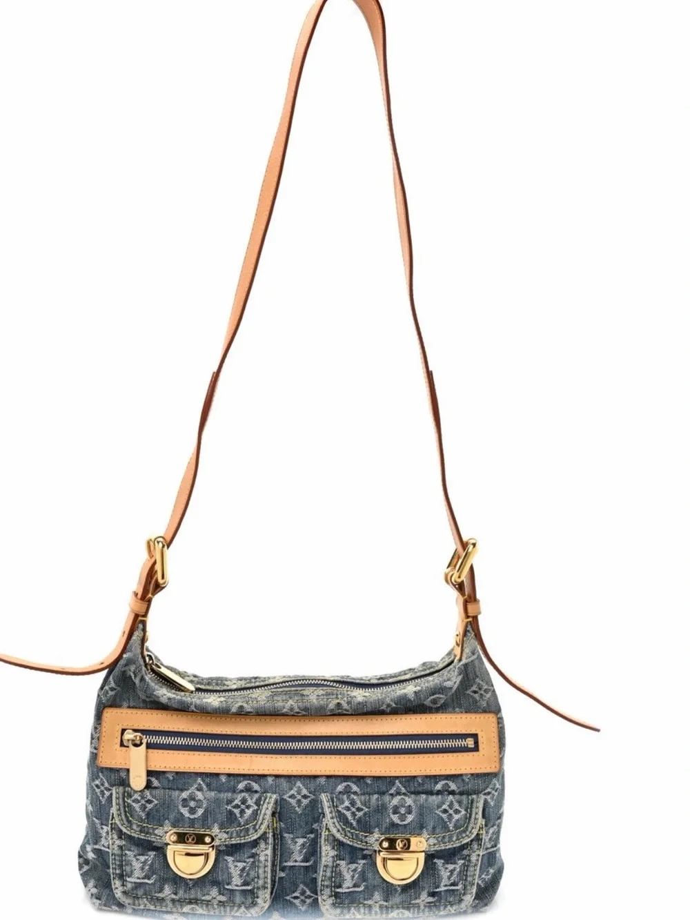Louis Vuitton Blue Monogram Denim Shoulder Bag with Tan Trim